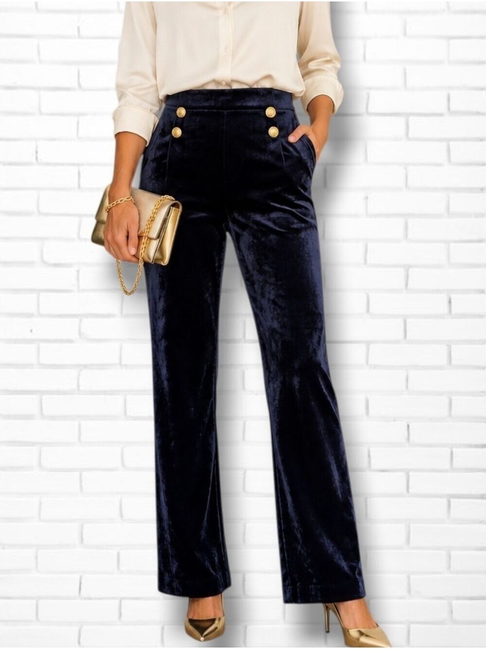 Pierre Balmain Dark Blue Velour 4 Button Highrise Straight Leg Pants Size 40 EU